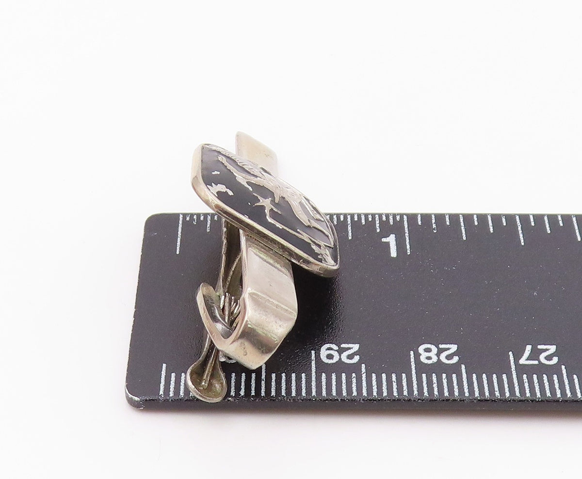 925 Sterling Silver  Vintage Shiny Black Enamel Dancer Tie Clip  TR3263