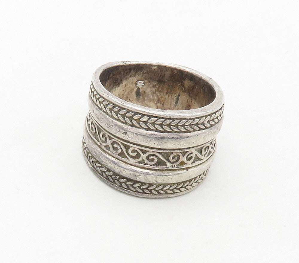 925 Sterling Silver  Vintage Swirl Wheat Layered Band Ring Sz 7  RG16722