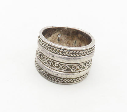 925 Sterling Silver  Vintage Swirl Wheat Layered Band Ring Sz 7  RG16722
