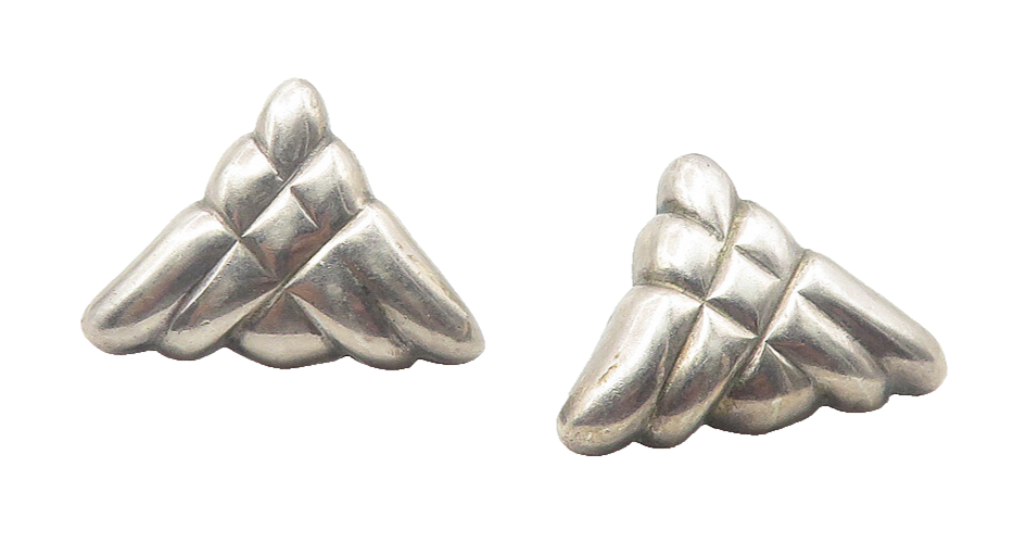 925 Sterling Silver  Vintage Shiny Triangle Design Drop Earrings  EG6191