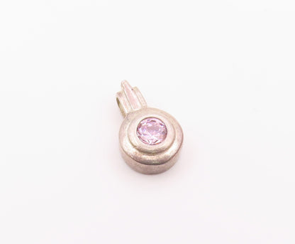 925 Sterling Silver  Vintage Round Cut Pink Cubic Zirconia Pendant  PT11720
