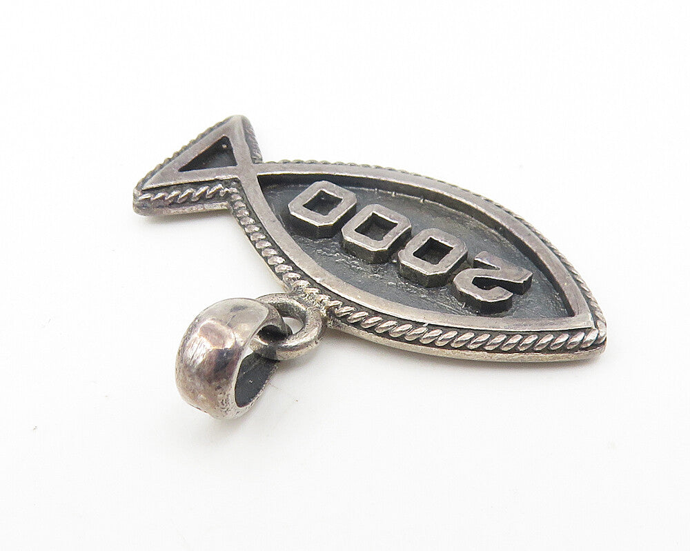 925 Sterling Silver  Petite Oxidized Football 2000 Sports Drop Pendant  PT9029