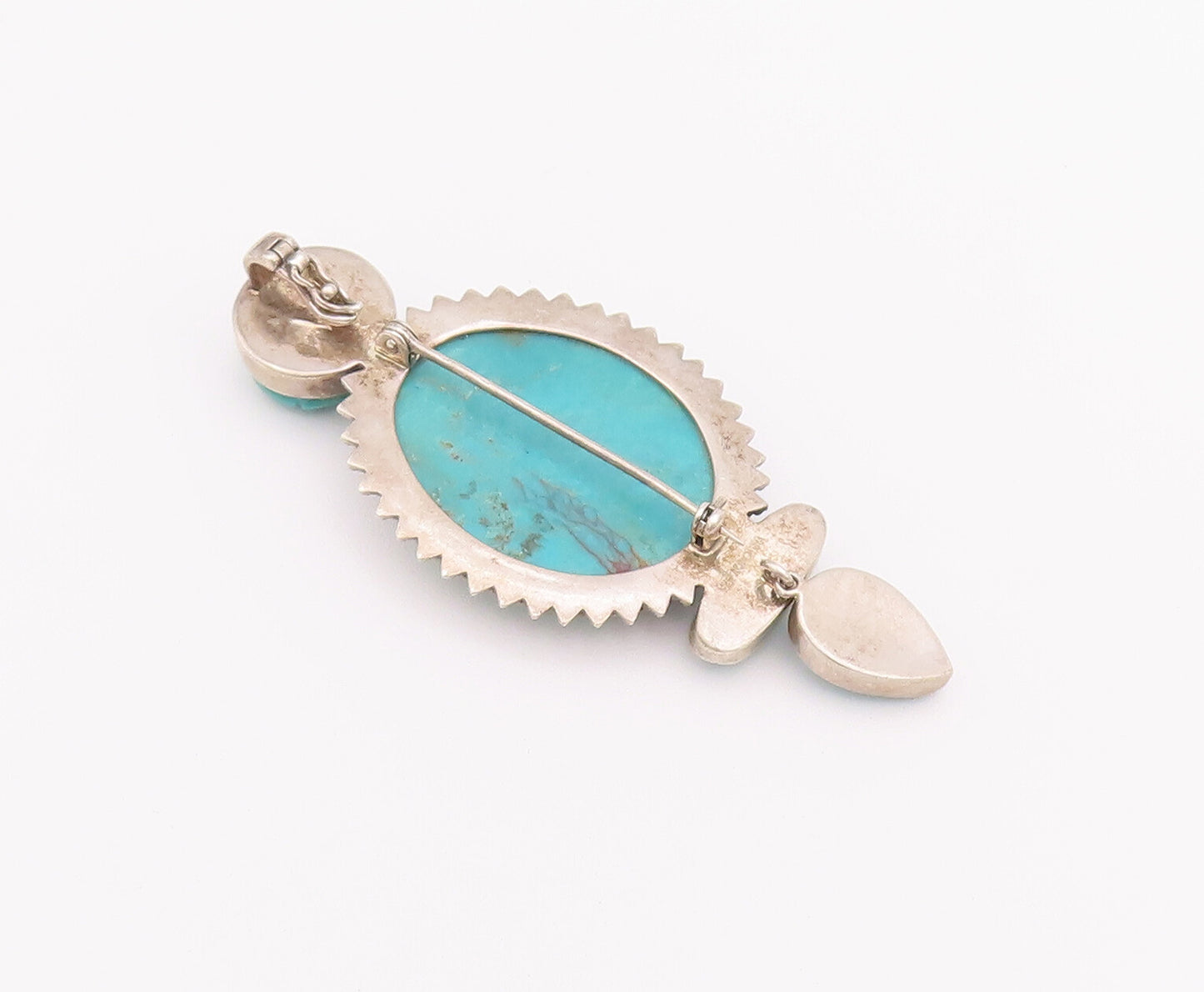 925 Sterling Silver Vintage Brooch Pin AMY KHAN RUSSELL Carved Turquoise BP10754