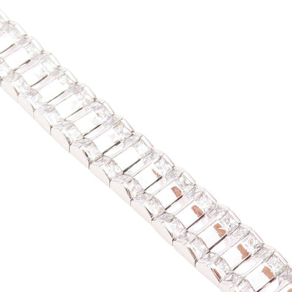 925 Sterling Silver Vintage Bracelet Sparkling CZ Modernist Tennis Link  BT11754