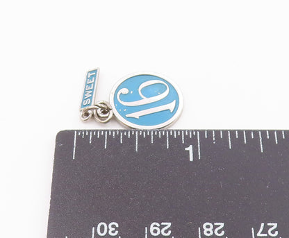 925 Sterling Silver  Vintage Enamel Sweet Sixteen Birthday Pendant  PT18113