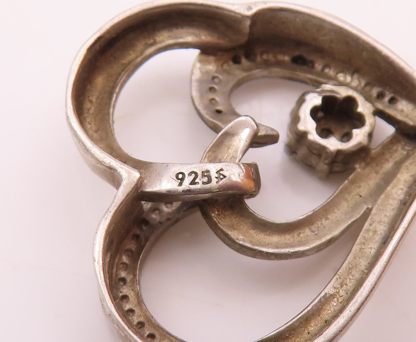 925 Sterling Silver  Vintage Genuine Diamond Love Heart Pendant  PT16801