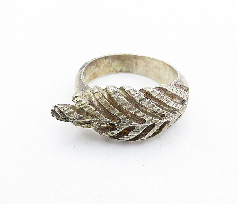 925 Sterling Silver  Vintage Dark Tone Floral Leaf Band Ring Sz 9  RG5721