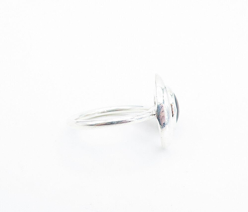 925 Sterling Silver  Cabochon Cut Topaz Crescent Moon Band Ring Sz 4.5  RG7937