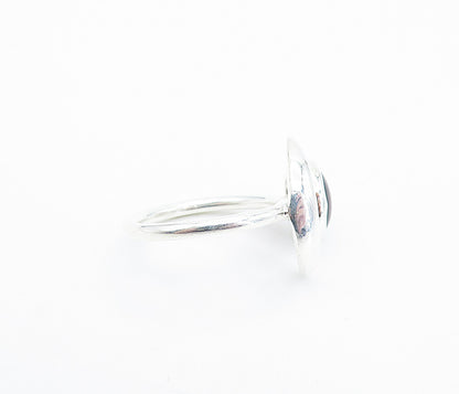 925 Sterling Silver  Cabochon Cut Topaz Crescent Moon Band Ring Sz 4.5  RG7937