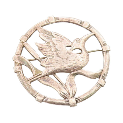 925 Sterling Silver Vintage Brooch BRKS Cutout Framed Bird & Flower  BP11715