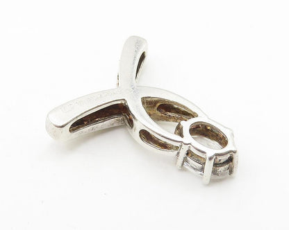 925 Sterling Silver  Prong Set Sparkling Cubic Zirconia Smooth Pendant  PT8271