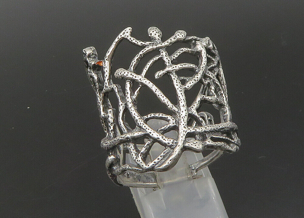 DESIGNER 925 Silver  Vintage Shiny Large Sculpted Band Ring Sz 12  RG23252