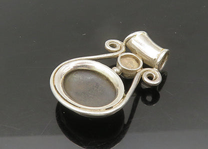 925 Sterling Silver  Vintage Cabochon Black Onyx & Pearl Swirl Pendant PT17711