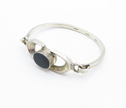 MEXICO 925 Sterling Silver  Vintage Black Onyx Hook Bangle Bracelet  BT2754