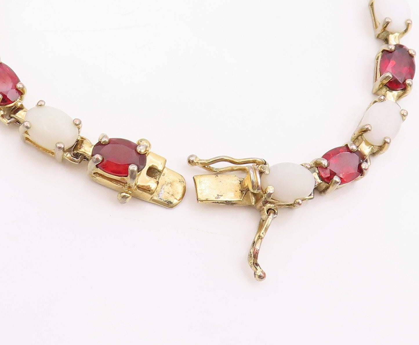 925 Sterling Silver Vintage Bracelet Gold Rings Oval Garnet & Gemstones  BT10987
