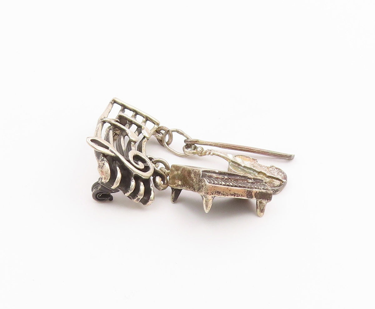 JJ BURTON 925 Silver  Vintage Grand Piano Music Motif Brooch Pin  BP9327