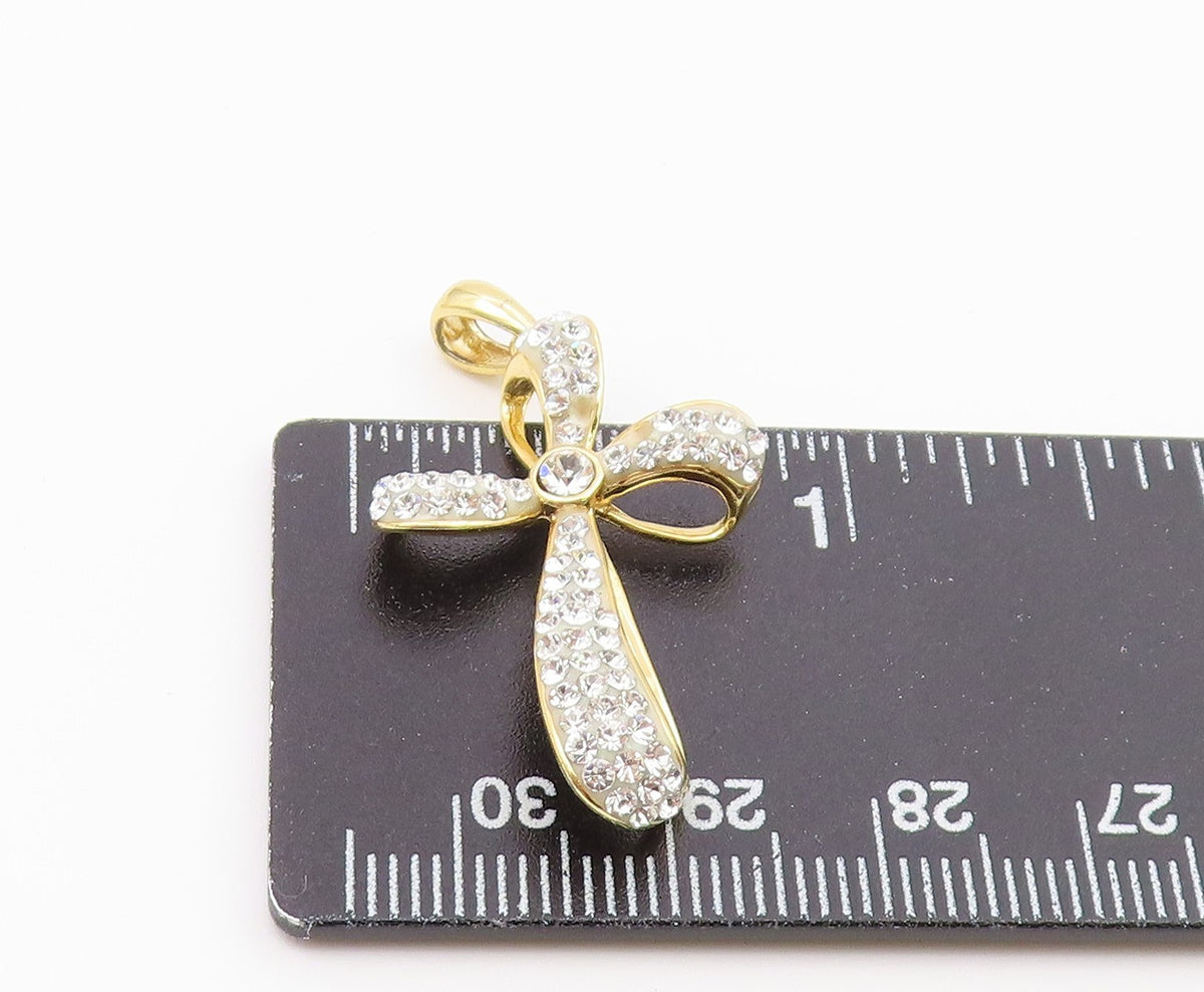 925 Sterling Silver  Vintage Shiny Crystal Religious Cross Pendant  PT15782