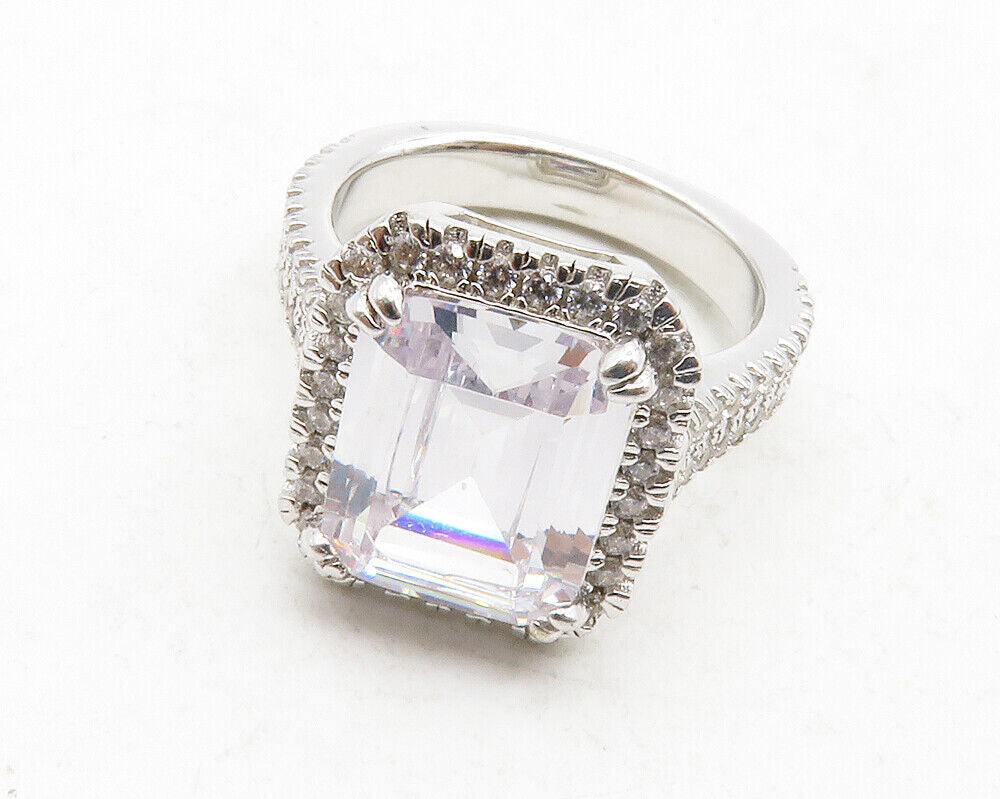 925 Sterling Silver  Square Cut Cubic Zirconia Cocktail Ring Sz 6  RG13218