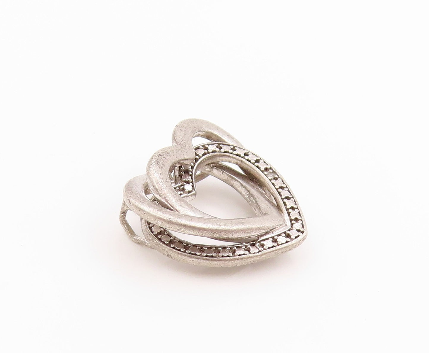 925 Sterling Silver Vintage Pendant Love Story Entwined Hearts Charm  PT24879