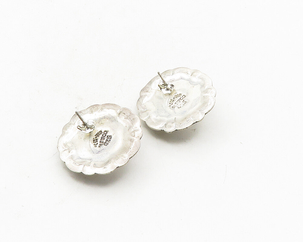 MEXICO 925 Sterling Silver  Vintage Two Tone Floral Dome Drop Earrings  EG5326