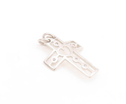 925 Sterling Silver Vintage Pendant CZ Inlay Heat Cutout Cross  PT23808
