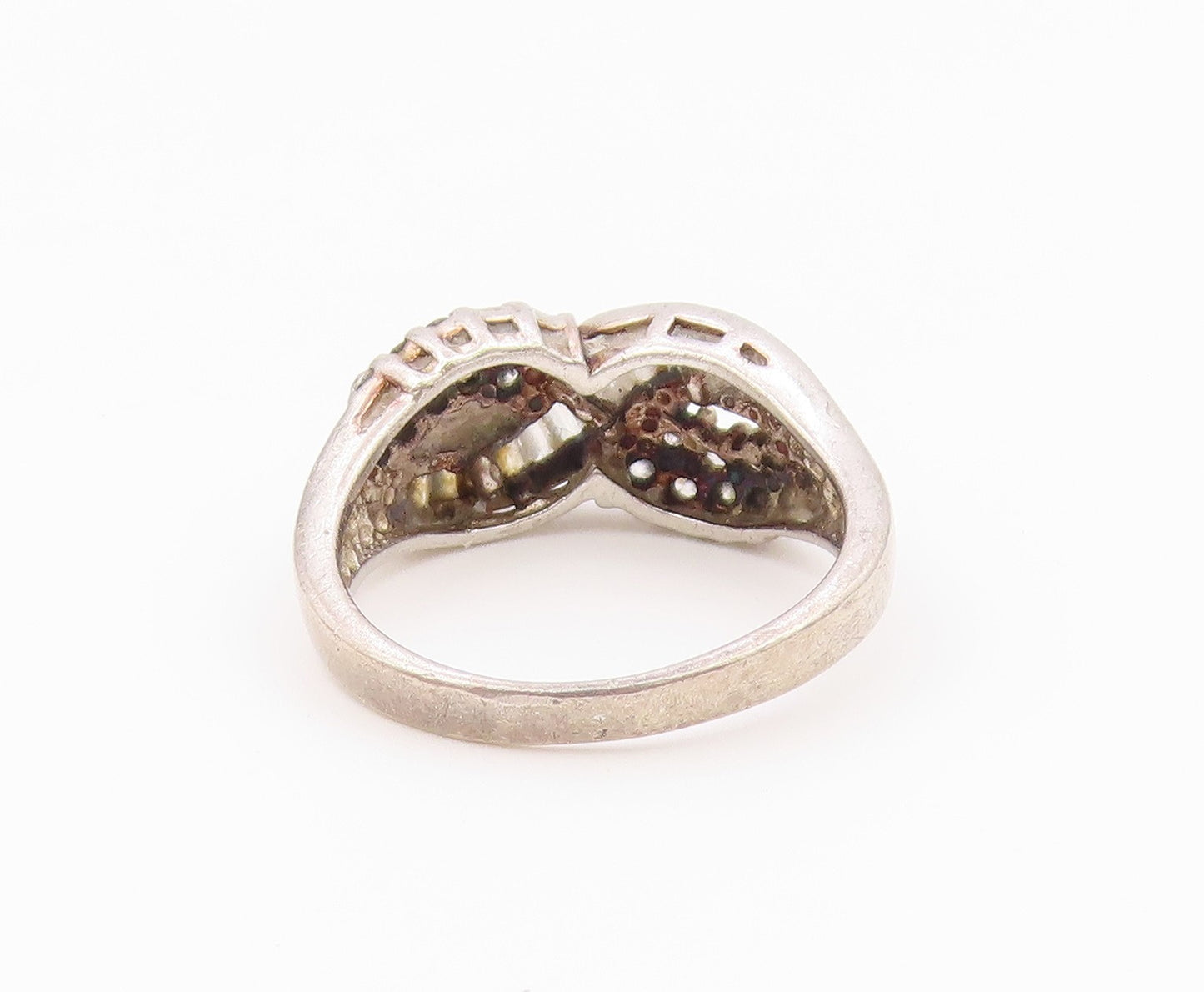 925 Sterling Silver Vintage Ring Baguette & Round Cut CZ Wave  Sz 8  RG36553