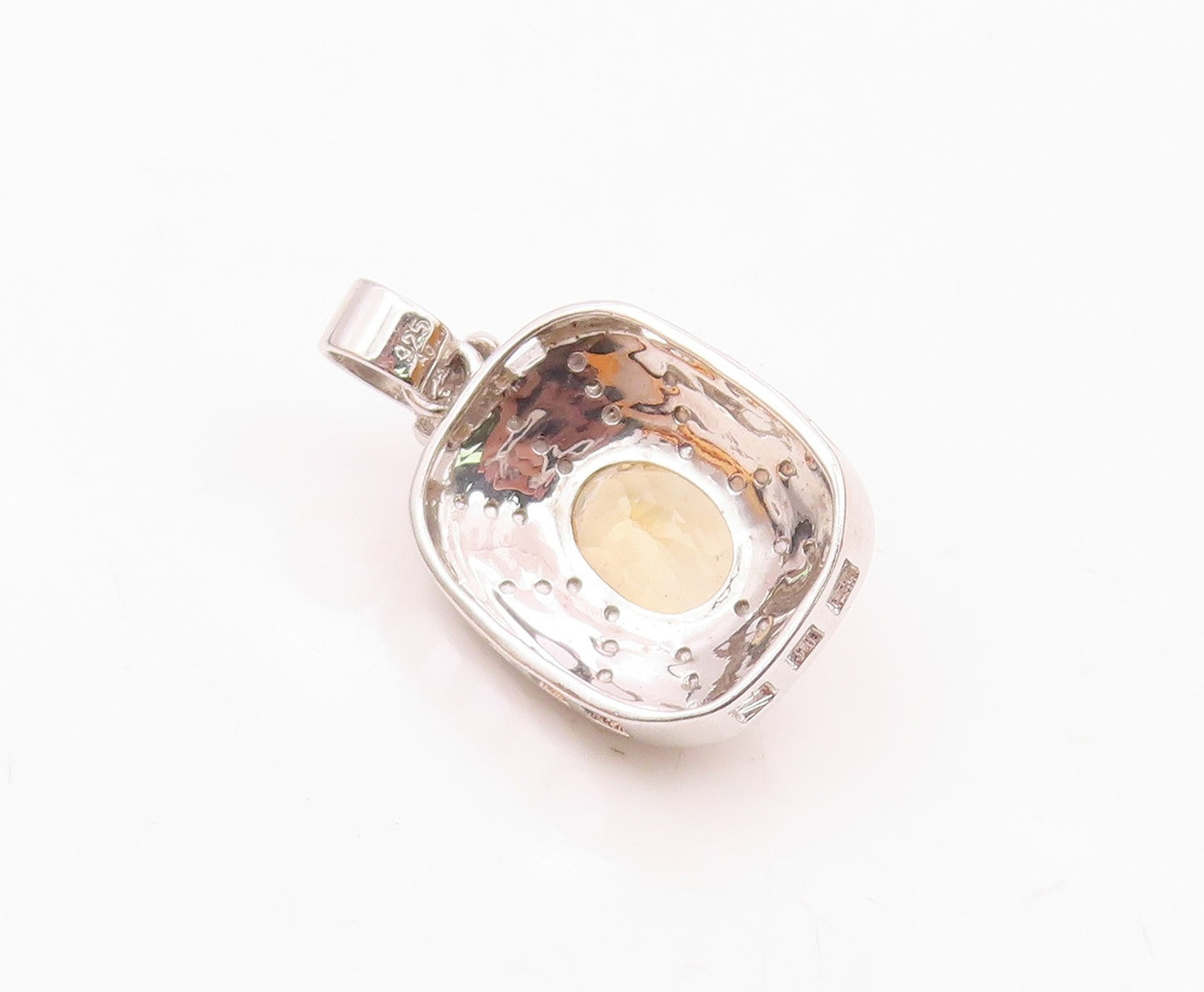 925 Sterling Silver  Vintage Prong Set Citrine Shiny Dome Pendant  PT18774