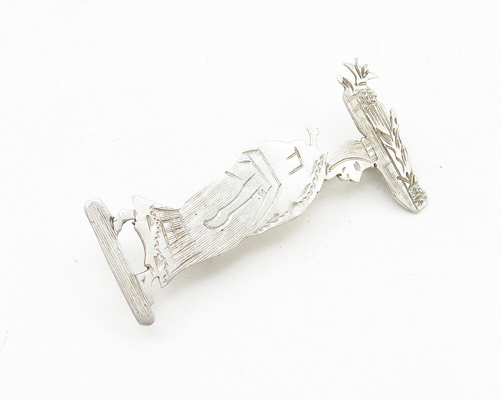 925 Sterling Silver Vintage Etched Person Carrying Basket Brooch Pin BP4240