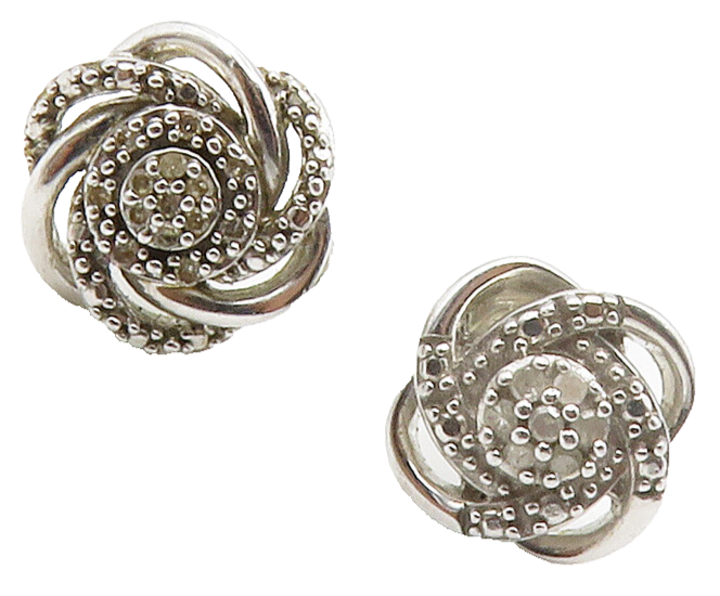 925 Sterling Silver  Shiny Genuine Diamonds Floral Motif Stud Earrings  EG7527