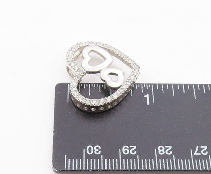 925 Sterling Silver  Sparkling White Topaz Open Love Heart Pendant  PT8311