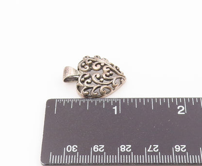 925 Sterling Silver  Vintage Open Swirl Love Heart Dome Pendant  PT15805