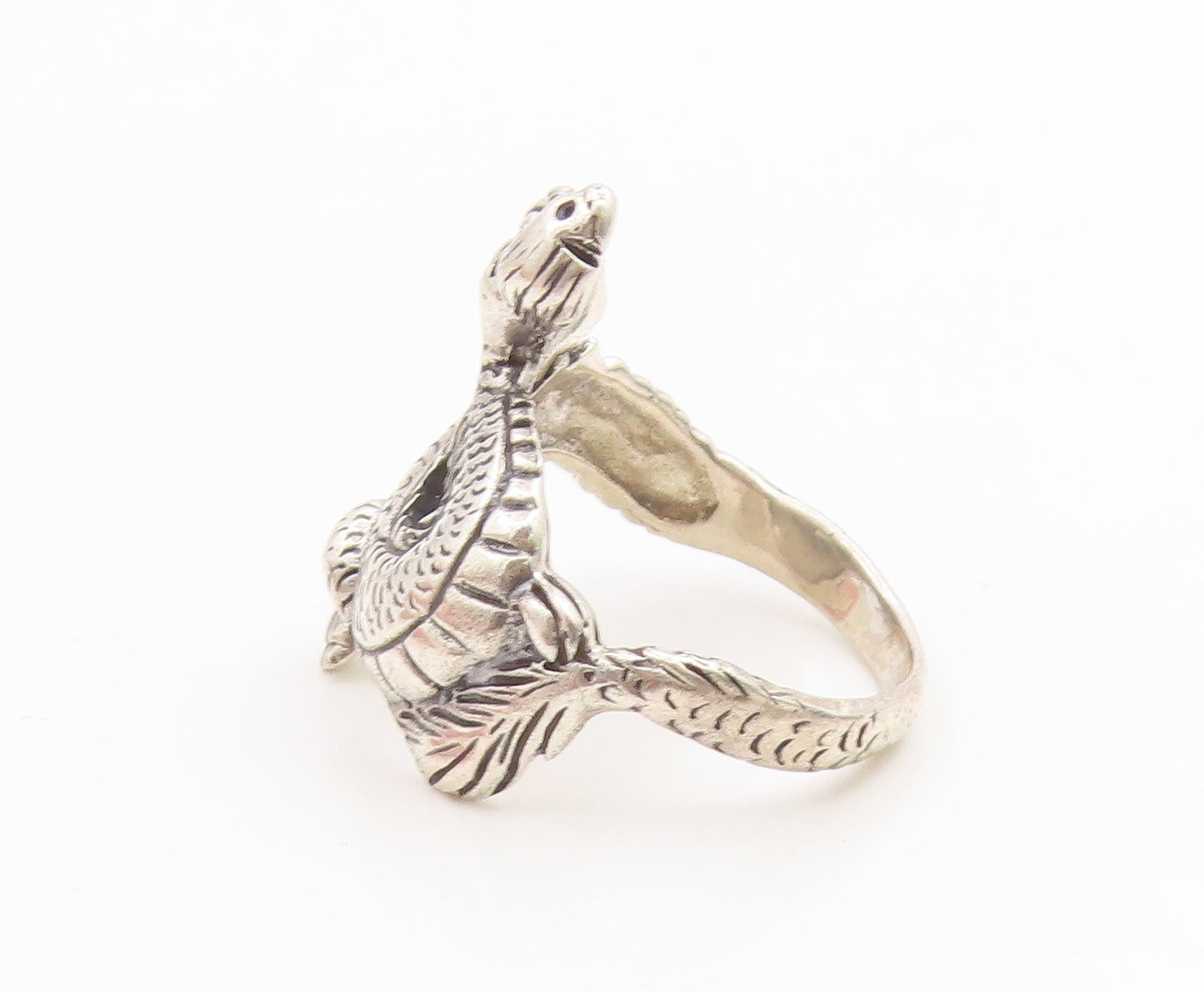 925 Sterling Silver Vintage Ring Etched Mythical Dragon Band  Sz 10  RG35903