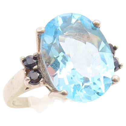 925 Sterling Silver Vintage Ring Oval Blue Topaz & Sapphire Band  Sz 7  RG36668