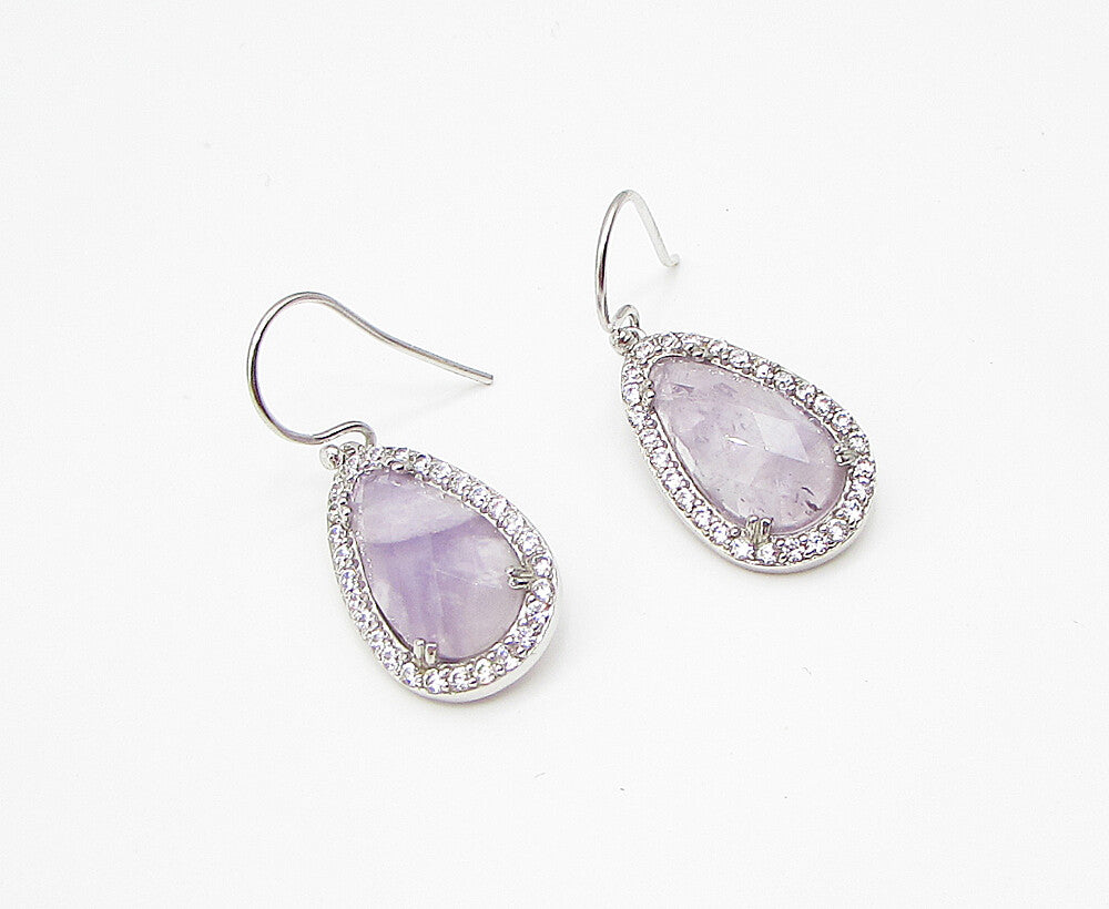 925 Sterling Silver  Blue Lace Agate & White Topaz Dangle Earrings  EG1461