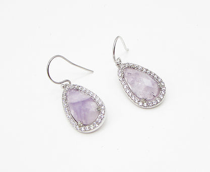 925 Sterling Silver  Blue Lace Agate & White Topaz Dangle Earrings  EG1461