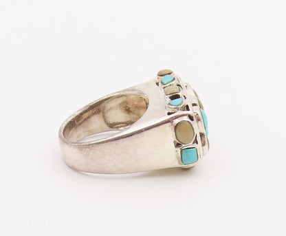 925 Sterling Silver Vintage Ring Turquoise Wide Openwork Band  Sz 6.5  RG36506