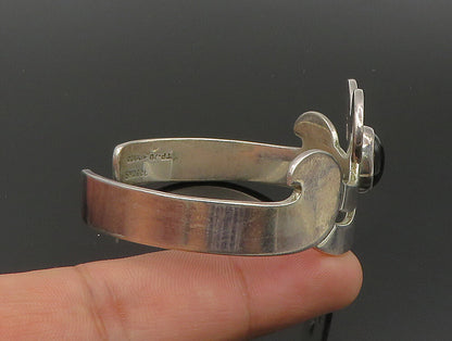 MEXICO 925 Sterling Silver Vintage Black Onyx Swirl Cuff Bracelet BT1379