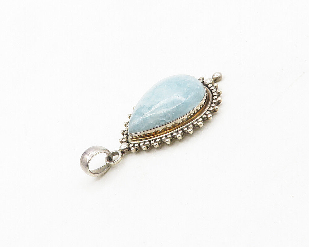 DOUG PAULUS 925 Sterling Silver  Vintage Blue Quartz Tear Drop Pendant PT14393