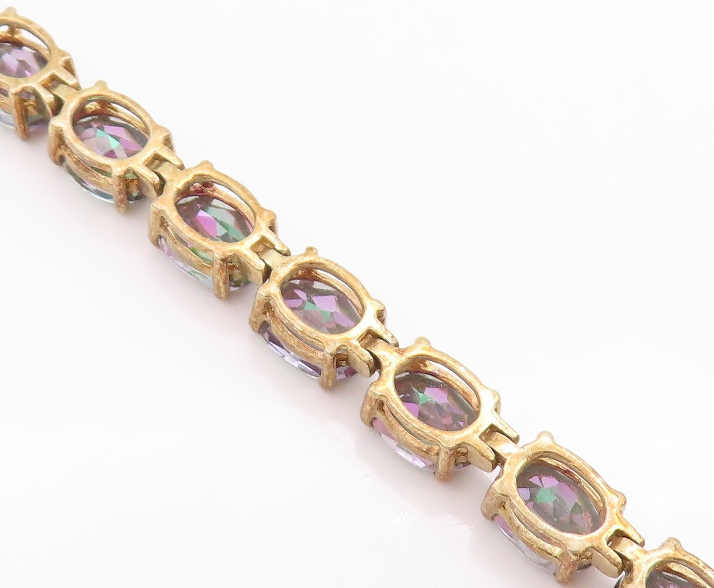 925 Sterling Silver Vintage Bracelet Gold Plated Oval Mystic Topaz Chain BT11380