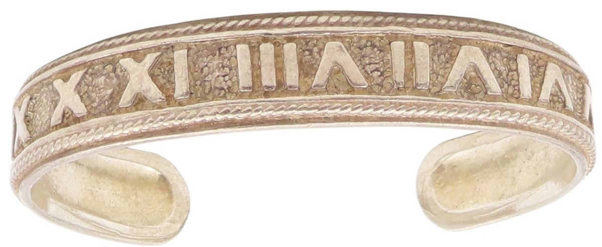 925 Sterling Silver Vintage Bracelet Bold Roman Numerals Rope Edge Cuff  BT11564