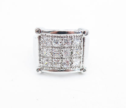 925 Sterling Silver  Cubic Zirconia Square Grid Design Band Ring Sz 9  RG5253
