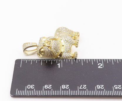 925 Sterling Silver  Cubic Zirconia Encrusted Bull Dog Motif Pendant  PT8007