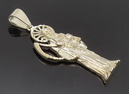 925 Sterling Silver  Vintage Carved Grim Reaper Religious Pendant  PT22364