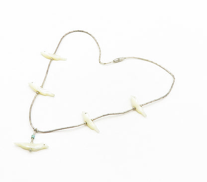 SOUTHWESTERN 925 Silver Vintage Mother Of Pearl & Turquoise Necklace NE2680