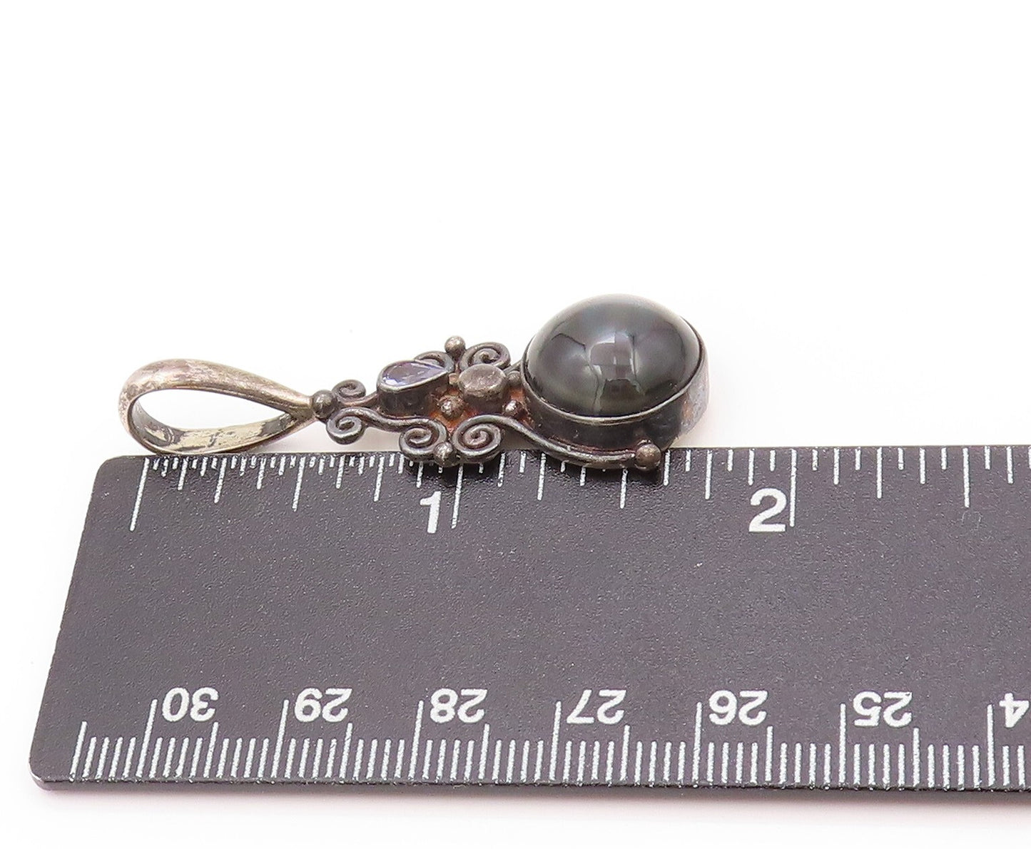 925 Sterling Silver Vintage Pendant SAJEN Antique Onyx & Amethyst  PT23946