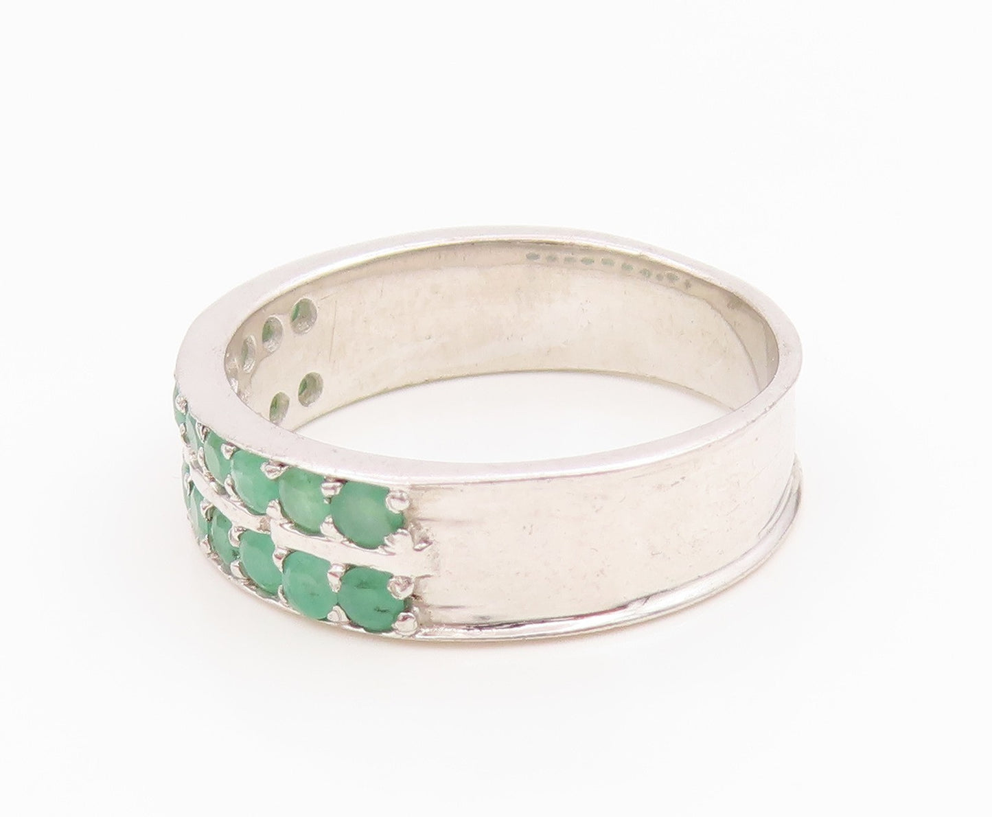 925 Sterling Silver Vintage Ring Elegant Emerald Double Row Band  Sz 10  RG36152