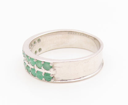 925 Sterling Silver Vintage Ring Elegant Emerald Double Row Band  Sz 10  RG36152