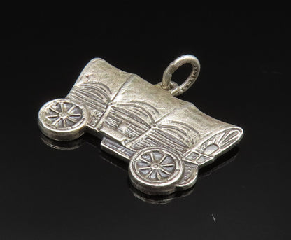 925 Silver   Vintage Flat Etched Old Fashioned Carriage Pendant  PT20587