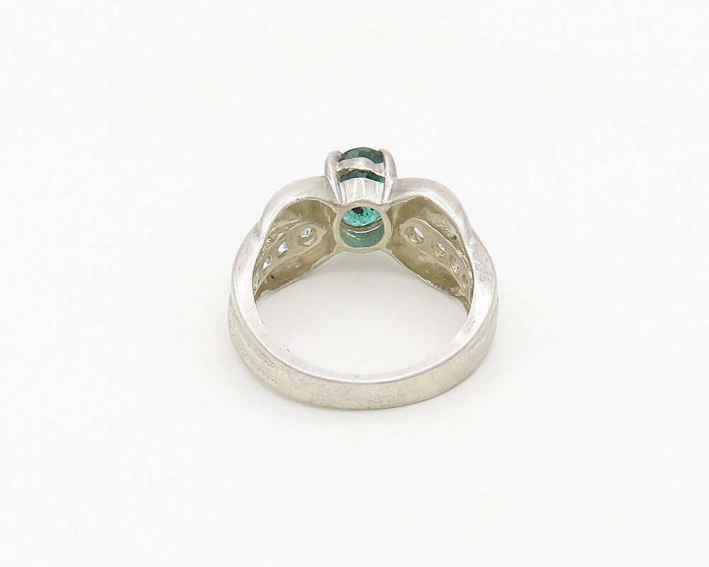 925 Sterling Silver  Vintage Prong Set Emerald & Topaz Band Ring Sz 6  RG18533