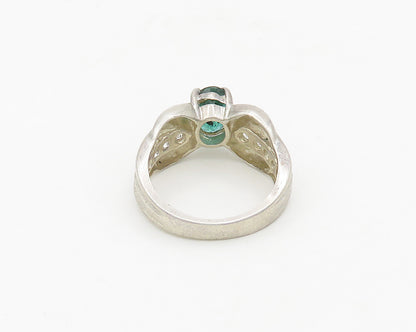 925 Sterling Silver  Vintage Prong Set Emerald & Topaz Band Ring Sz 6  RG18533